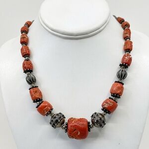 Sterling silver natural Mediterranean coral necklace - GM949
